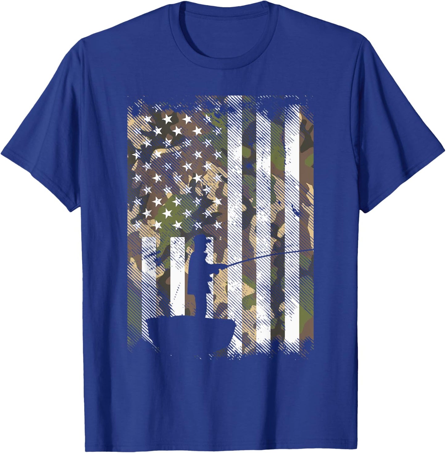 BoredKoalas Camo US Flag Fisherman Vintage Fishing Patriotic Angler Gift - Adult, Black, Small, Short Sleeve, Classic Fit T-Shirt - T-Shirt | Royal