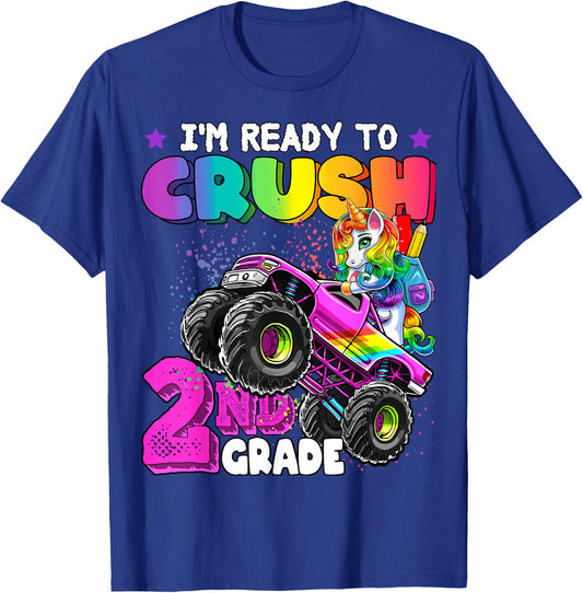 2nd Grade Unicorn Monster Truck Back to School Gift Girls T-Shirt - T-Shirt | Royal