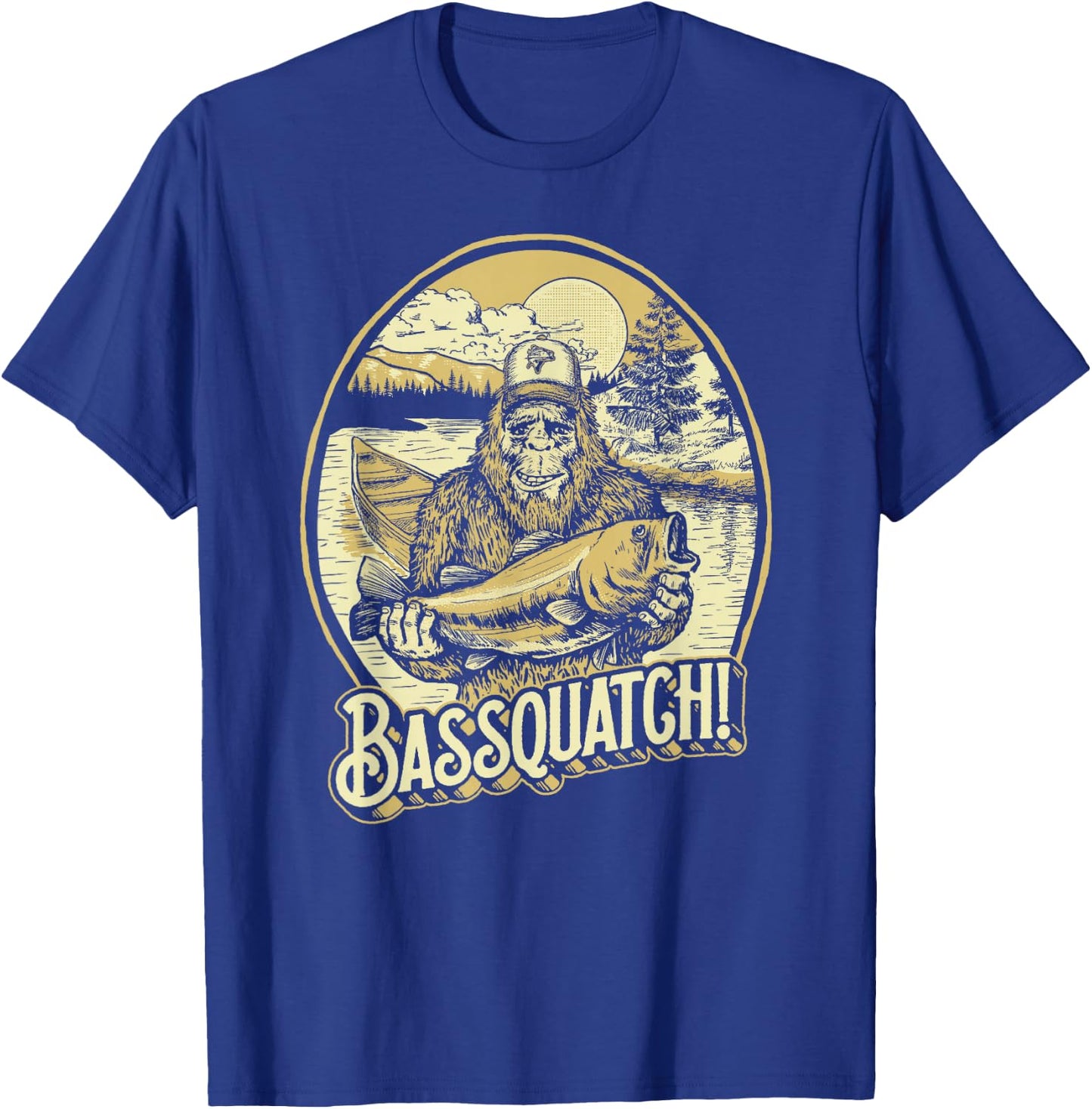 Bassquatch! Bass Fisherman Sasquatch Funny Bigfoot Fishing T-Shirt - T-Shirt | Royal