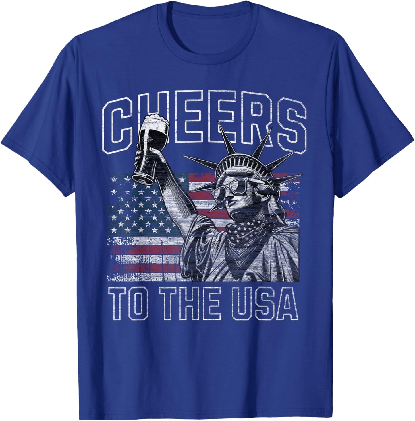 Cheers to the USA Statue of Liberty Holding Beer Patriotic Women Men T-Shirt - T-Shirt | Royal