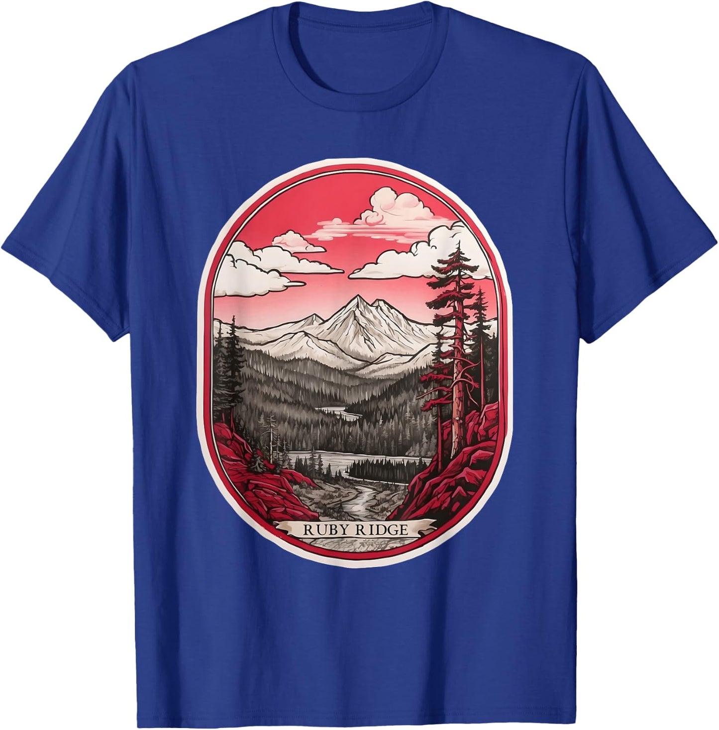 Ruby Ridge - Mountain Majesty - Black, White, and Red T-Shirt - T-Shirt | Royal