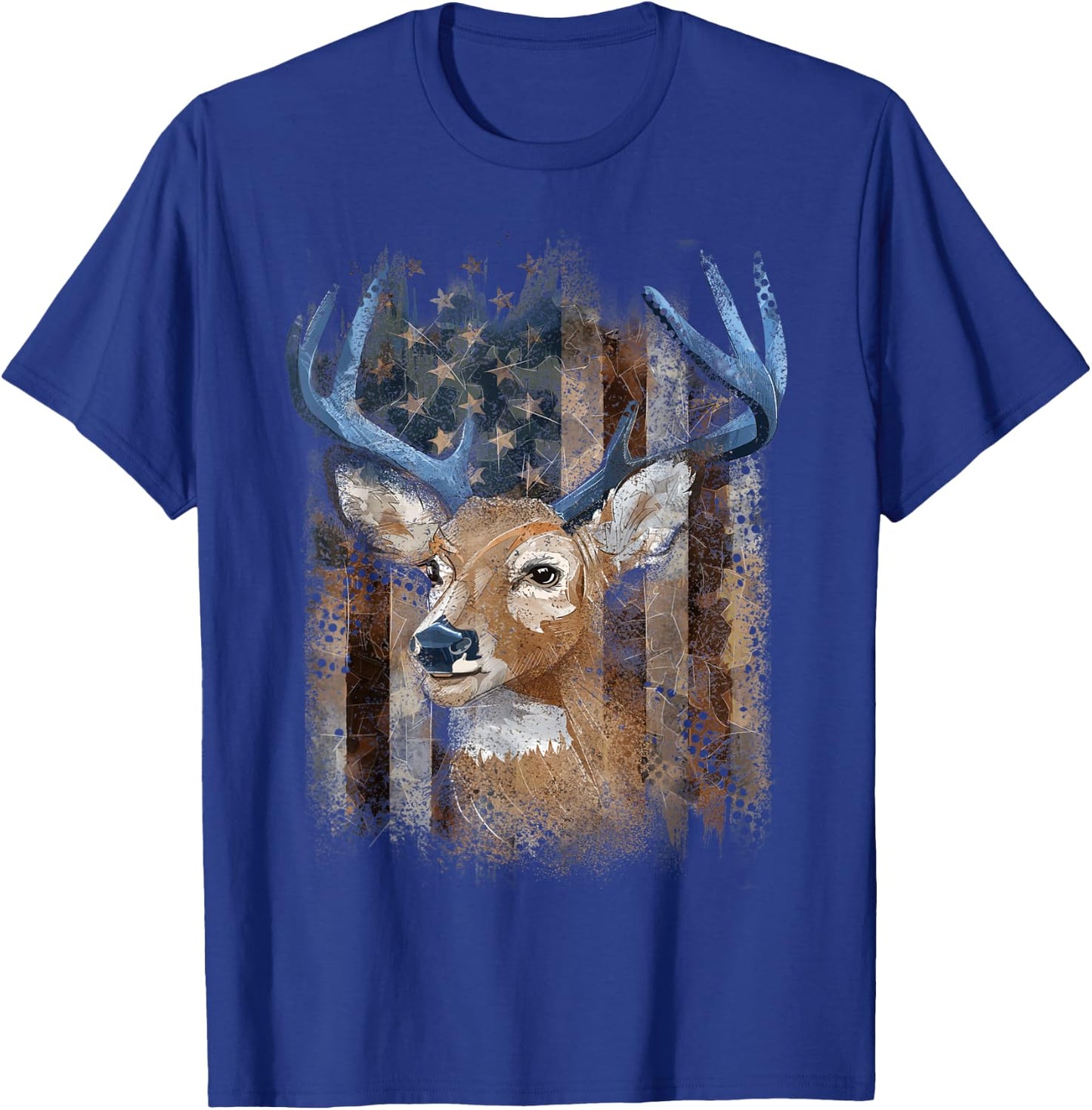 Whitetail Buck Deer Hunting American Flag Buck Hunting Men T-Shirt - T-Shirt | Royal