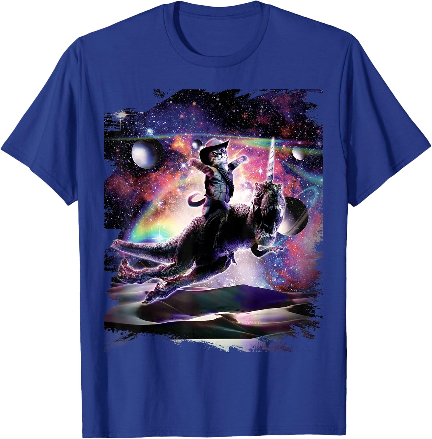 Galaxy Cat On Dinosaur Unicorn In Space T-Shirt - T-Shirt | Royal