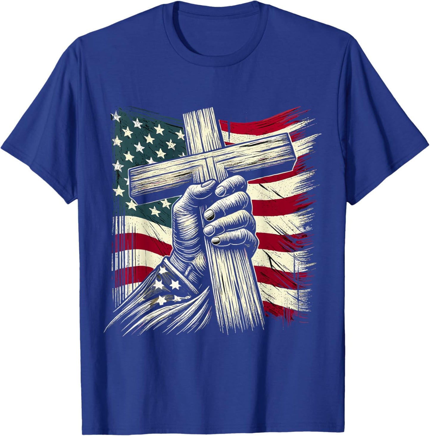 Christian Cross and USA Flag 4th of July Jesus T-Shirt - T-Shirt | Royal