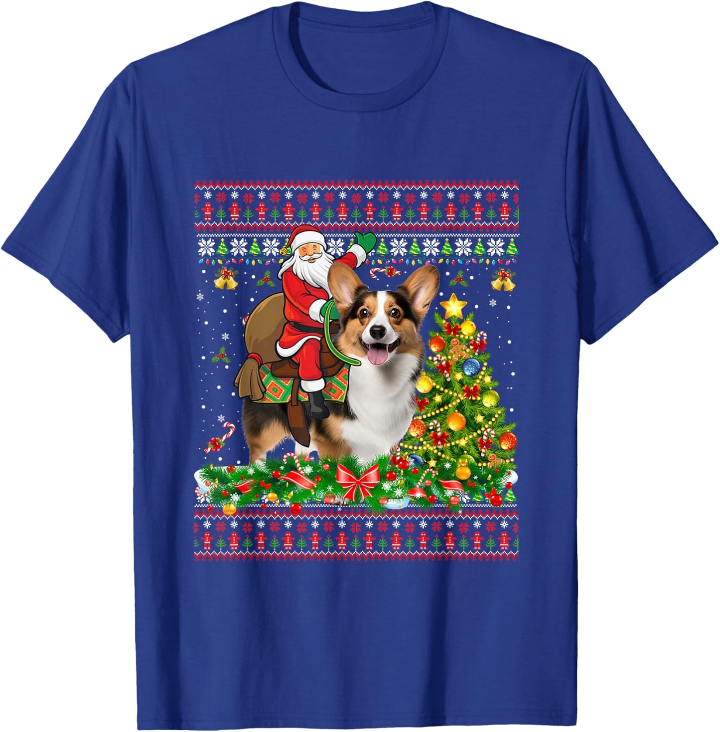 Xmas Sweater Ugly Santa Riding Corgi Dog Christmas T-Shirt - T-Shirt | Royal