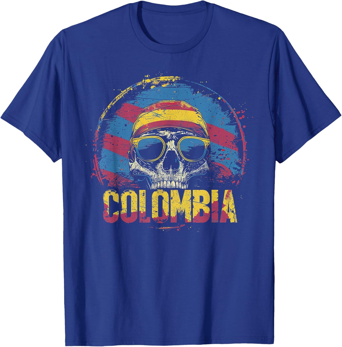 Colombian Colombia Flag - Skull Skeleton Vintage Country T-Shirt - T-Shirt | Royal