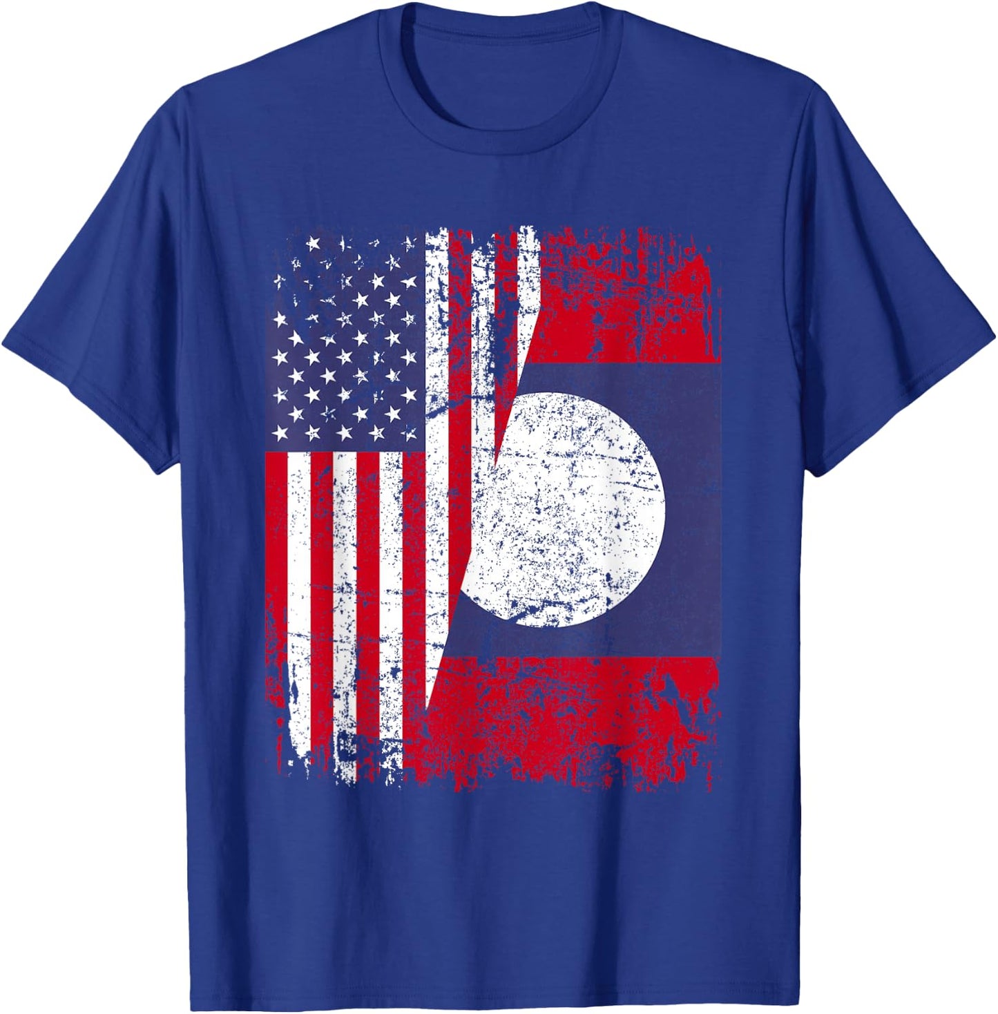 LAOTIAN ROOTS | Half American Flag | USA LAOS FLAG T-Shirt - T-Shirt | Royal