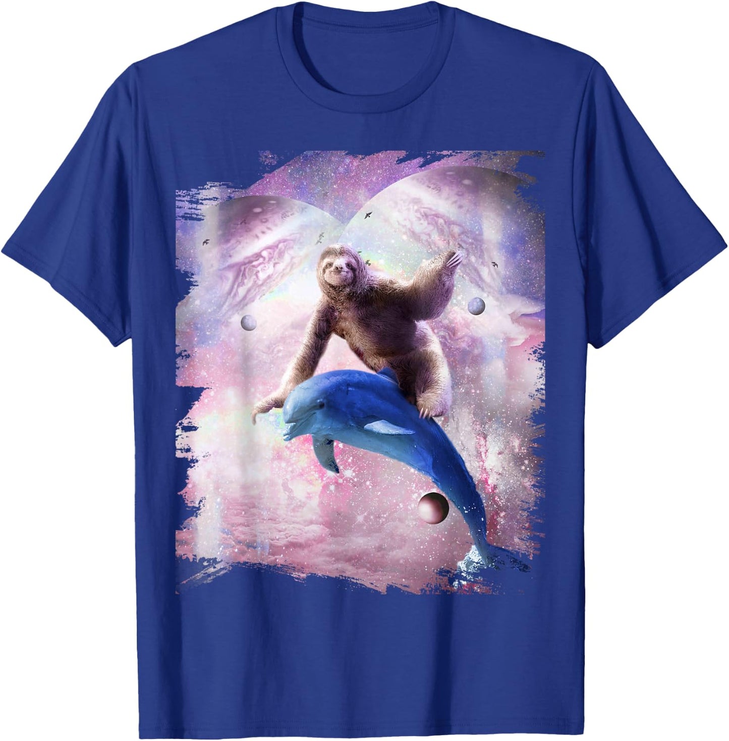 Space Sloth Riding Dolphin T-Shirt - T-Shirt | Royal