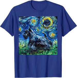 Scottish Terrier Starry Night Scotty Dog Artwork T-Shirt - T-Shirt | Royal