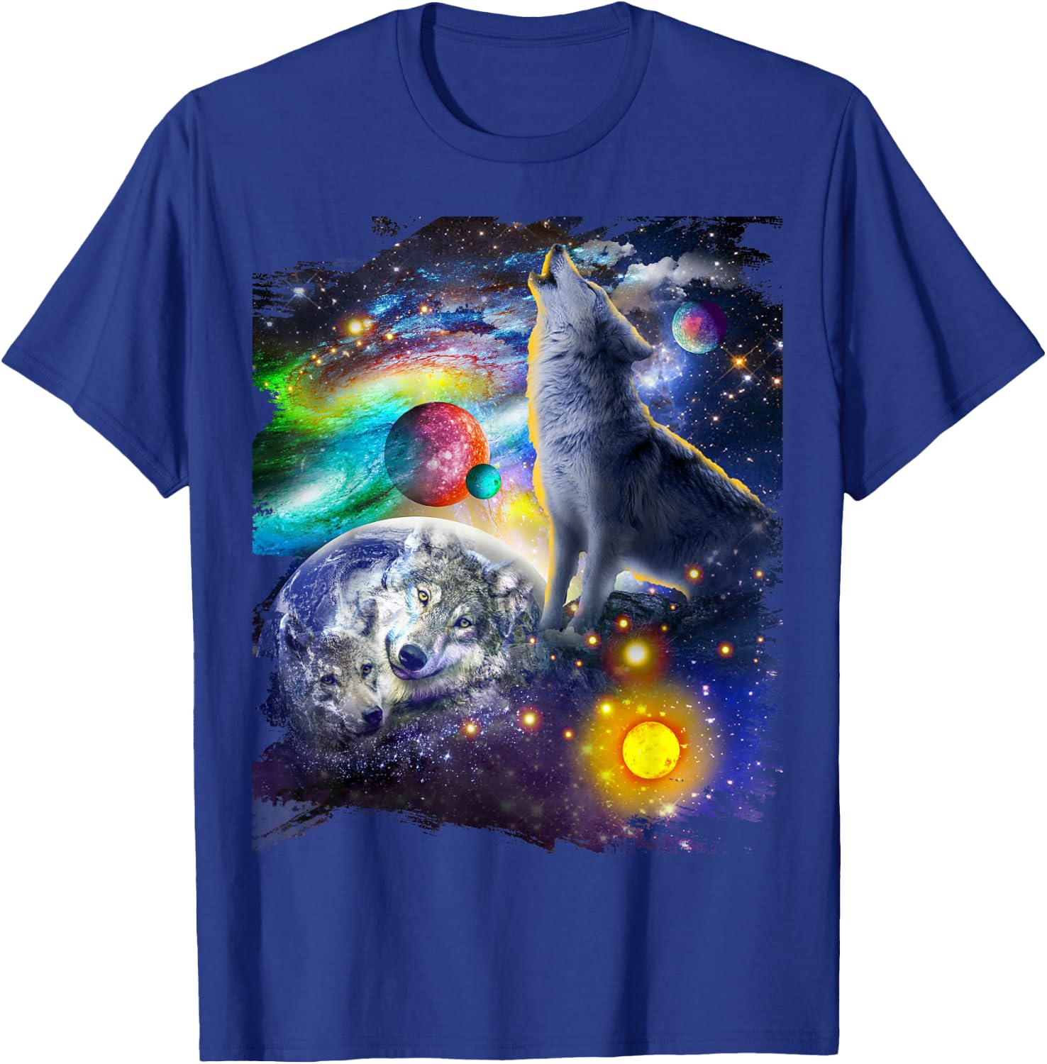Cosmic Space Wolf, Wolves Family Howling, Reflections T-Shirt - T-Shirt | Royal