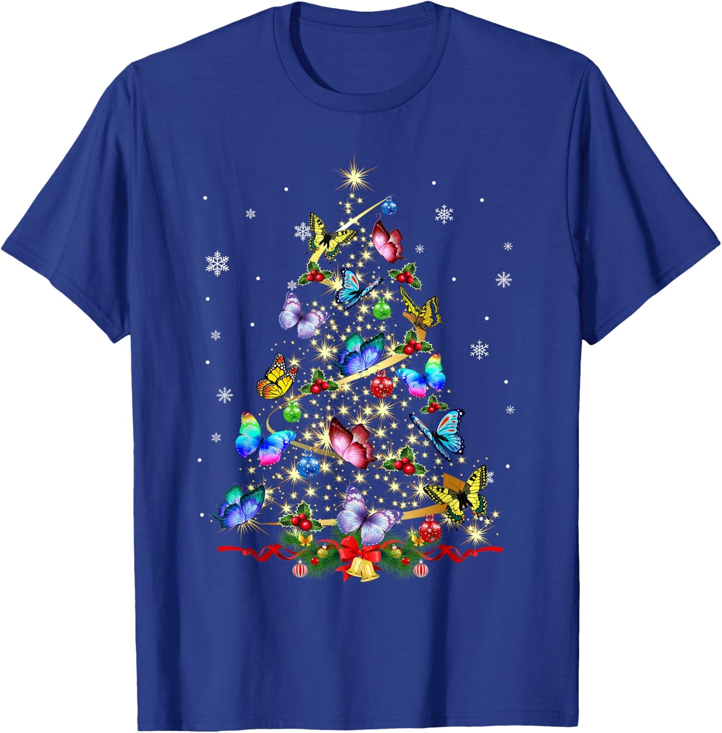 Butterfly Christmas Tree Lights Girl Xmas Cute Butterfly T-Shirt - T-Shirt | Royal