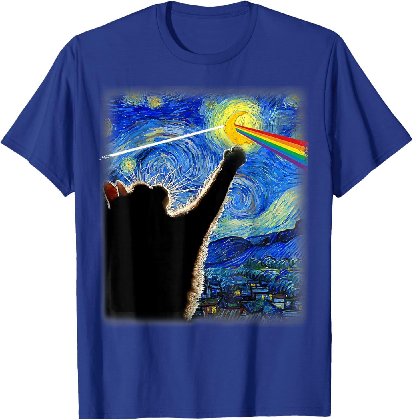 Cat Starry Night Van Gogh Cat Gifts Cat Lover Cat Rock Music Women Kids T-Shirt - T-Shirt | Royal