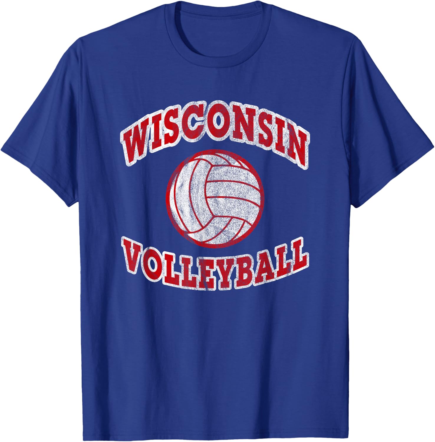 Wisconsin Volleyball Classic Style VIntage Distressed T-Shirt - T-Shirt | Royal