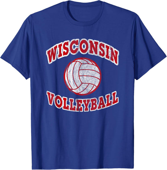 Wisconsin Volleyball Classic Style VIntage Distressed T-Shirt - T-Shirt | Royal