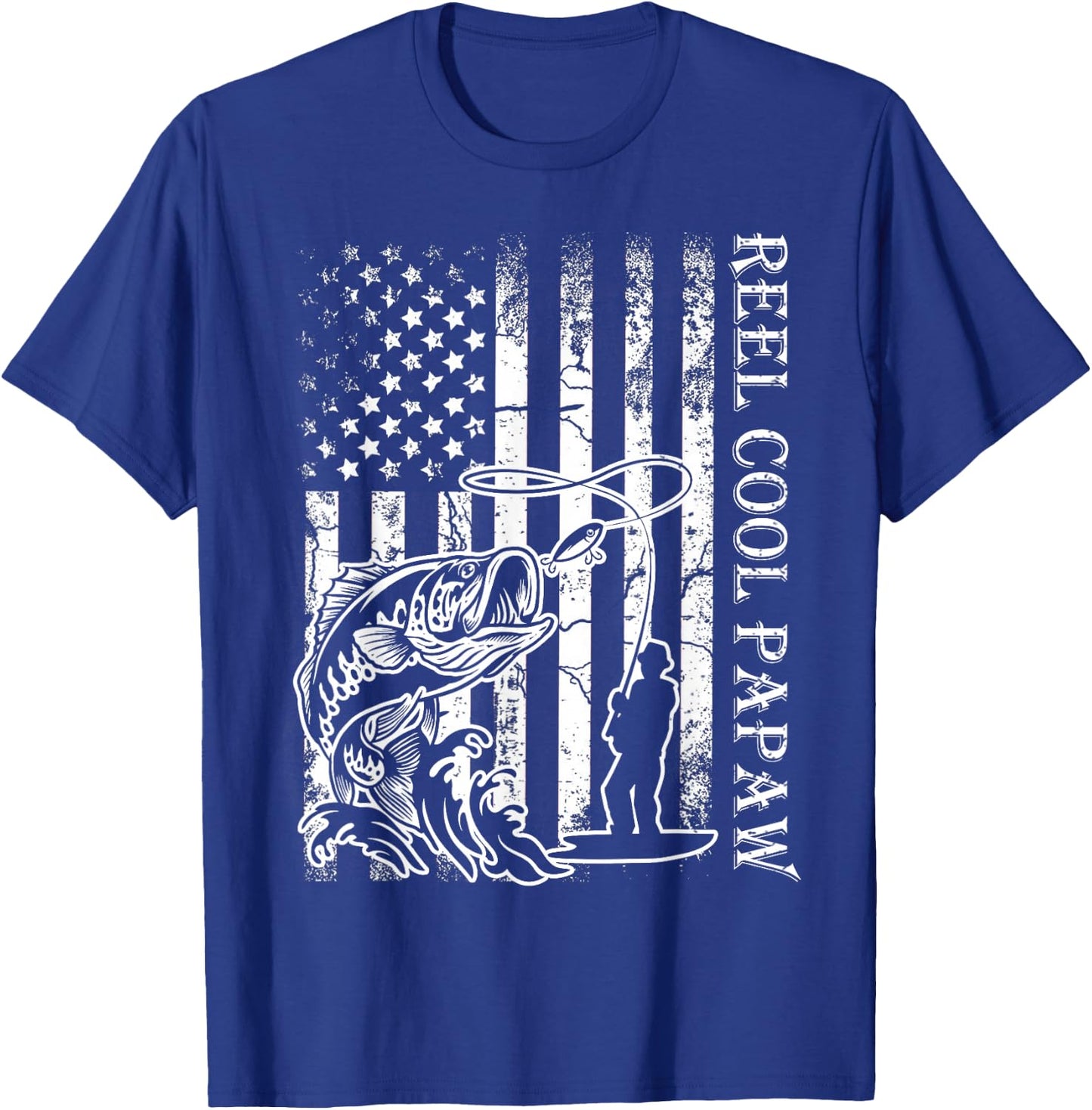 Fishing Reel Cool Papaw American Flag Fathers Day T-Shirt - T-Shirt | Royal