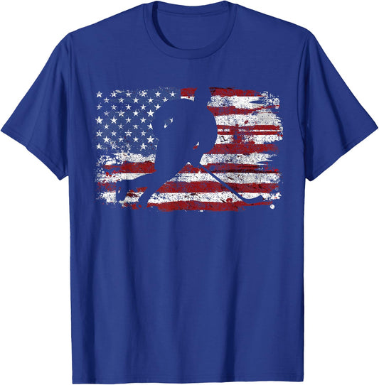 Ice Hockey Player USA American Flag 4th of July Gift T-Shirt - T-Shirt | Royal