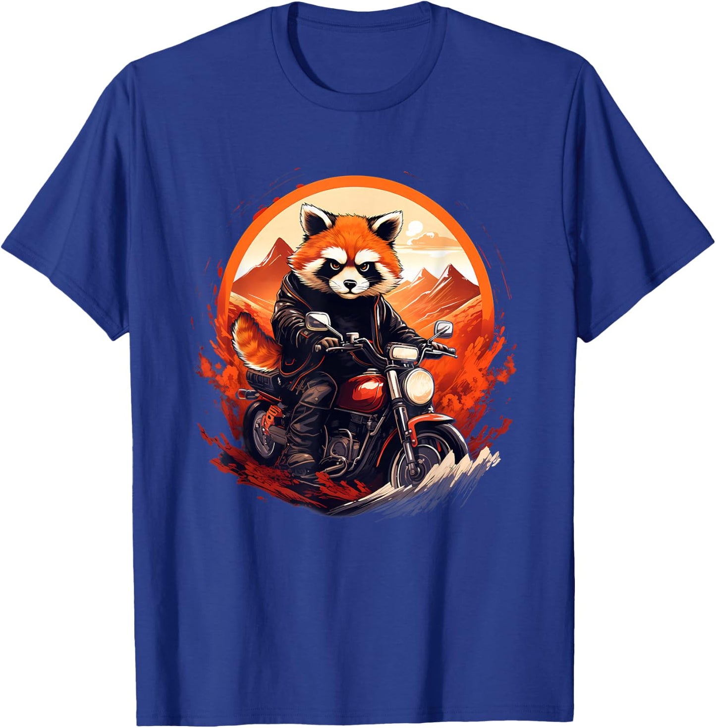 Biker Red Panda Riding Motorcycle T-Shirt - T-Shirt | Royal