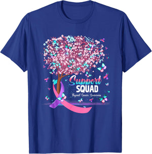 Support Squad Butterfly Purple Pink Ribbon Thyroid Cancer T-Shirt - T-Shirt | Royal