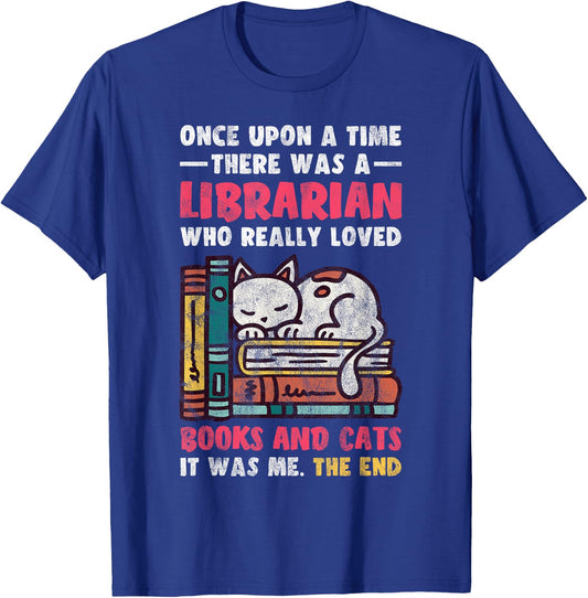 Librarian Loved Books And Cats Reading Gift Bookworm T-Shirt - T-Shirt | Royal