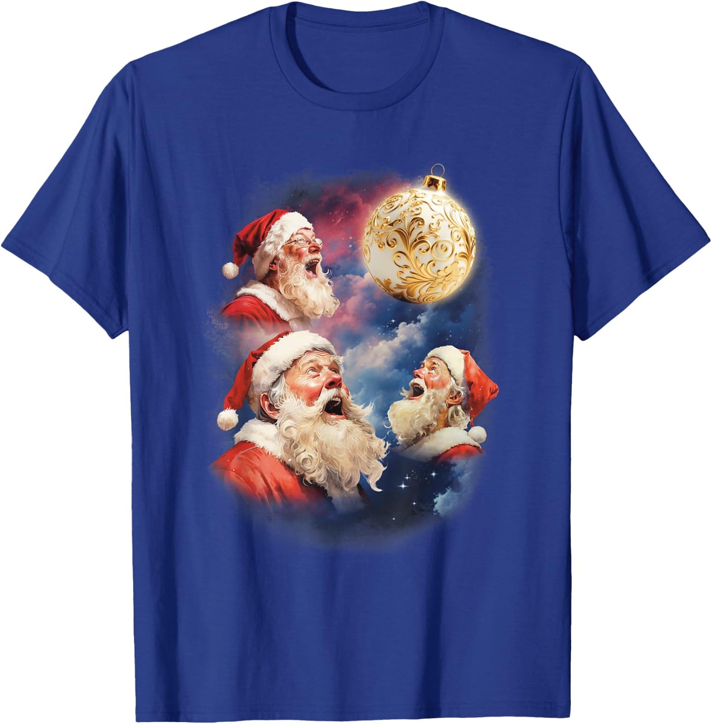 Three Santa Moon Meme Santas Howling At Moon Weird Christmas T-Shirt - T-Shirt | Royal