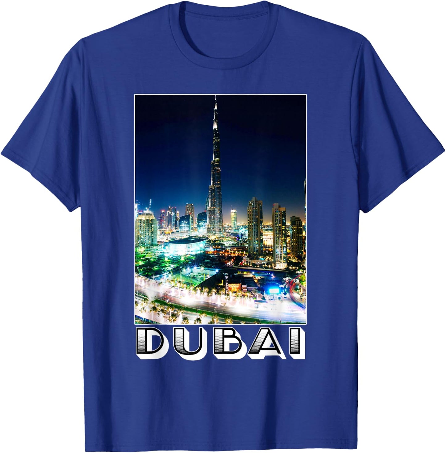Dubai Cityscape at Night Burj Khalifa Tower - Dubai Tourist T-Shirt - T-Shirt | Royal
