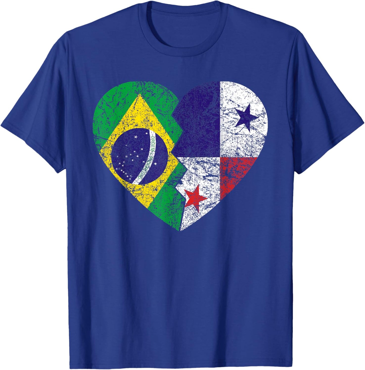 Panamanian Brazilian Flags Heart | Brazil Panama Roots T-Shirt - T-Shirt | Royal