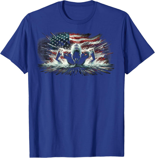 Vintage american flag swim swimmer funny swimming T-Shirt - T-Shirt | Royal