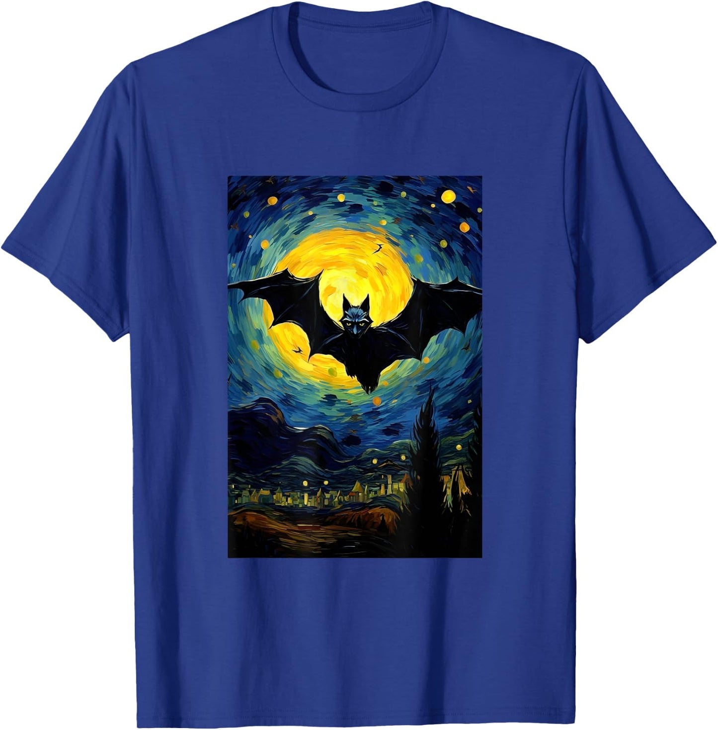 Bat Moon Costume Halloween - Van Gogh Style - Starry Night T-Shirt - T-Shirt | Royal