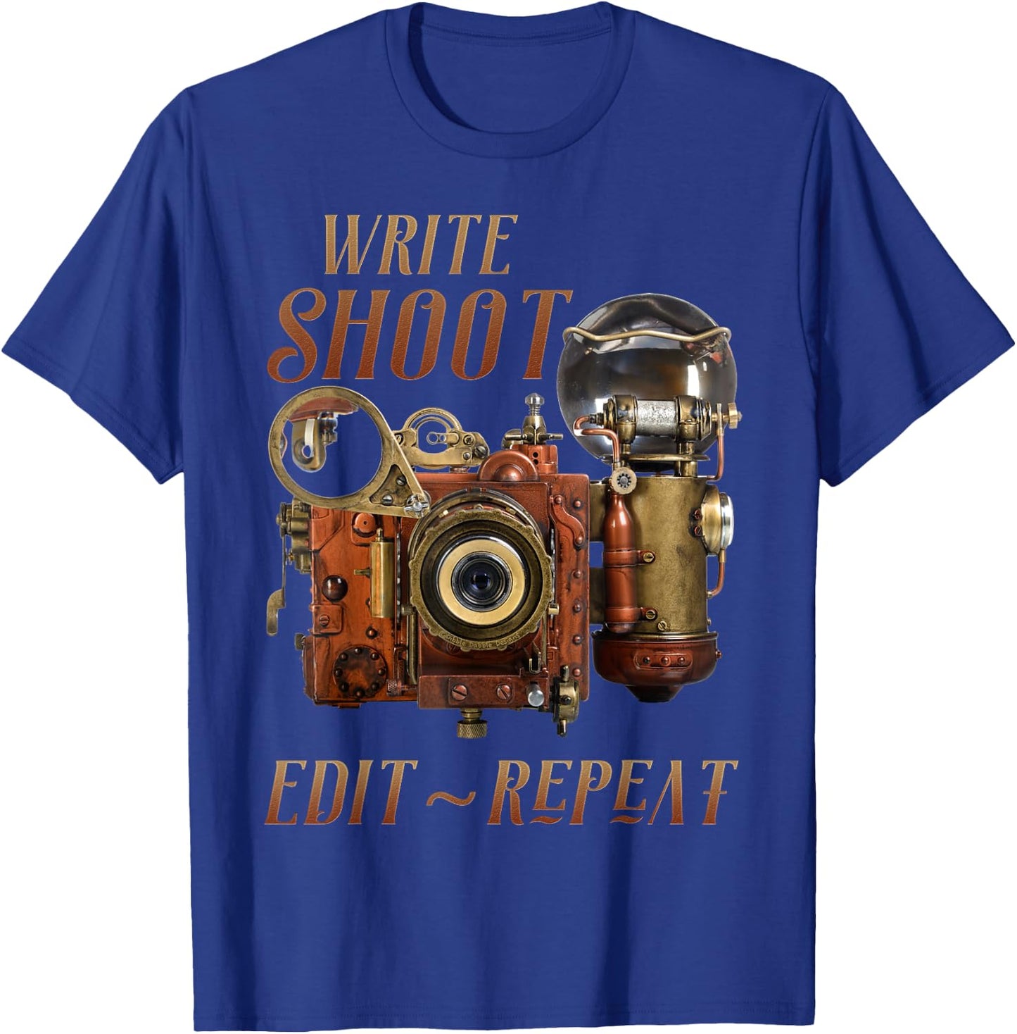 Write Shoot Edit Repeat Steampunk Flash Filmmaker T-Shirt - T-Shirt | Royal