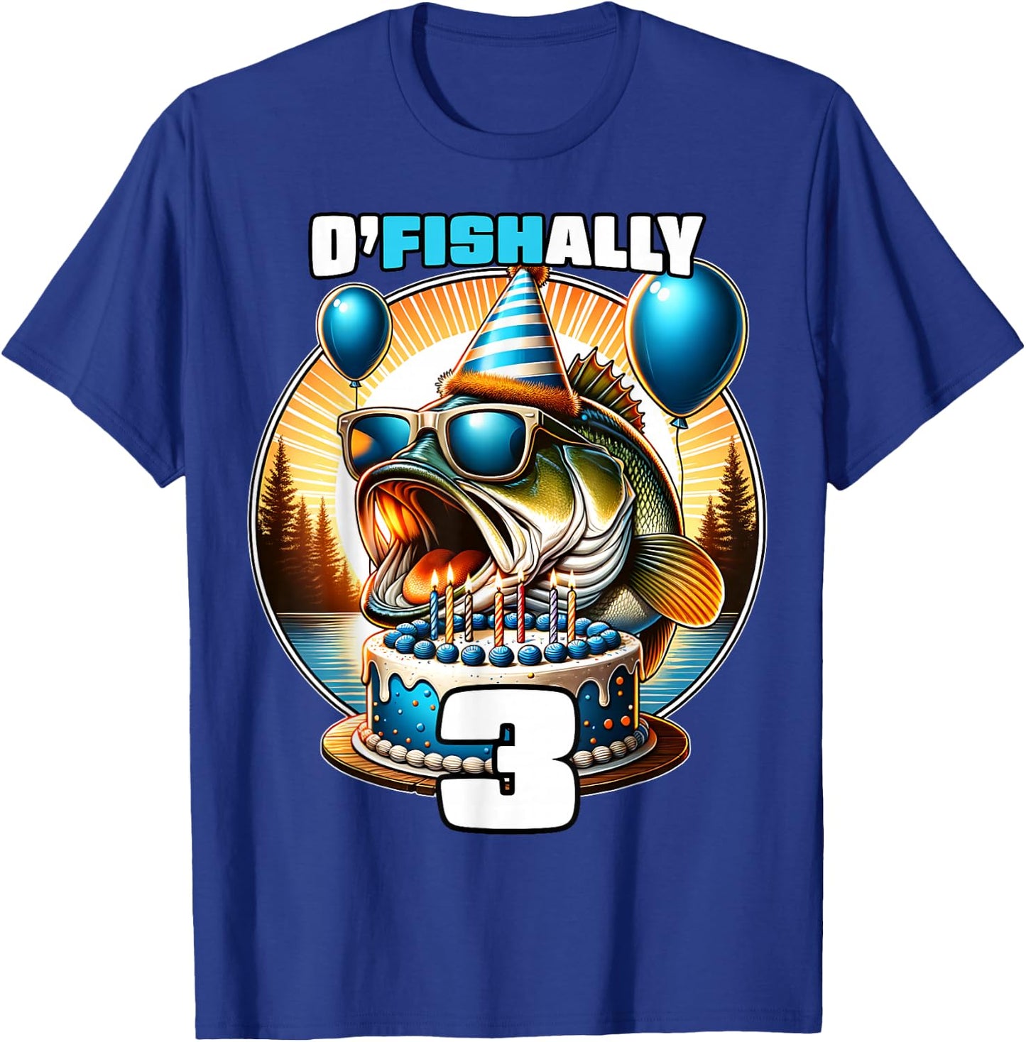 O'Fishally 3 Years Old Fishing Birthday 3rd Bday Party T-Shirt - T-Shirt | Royal
