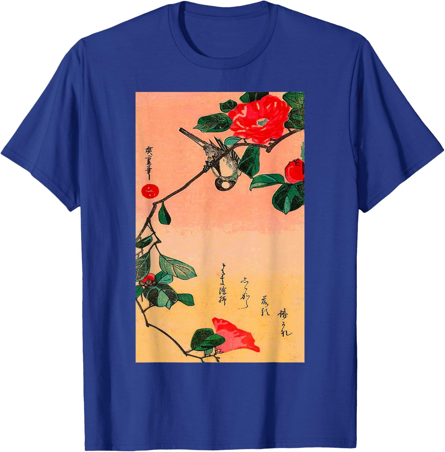 Japanese Art Sunset Bird Cherry Blossom Graphic T-Shirt - T-Shirt | Royal