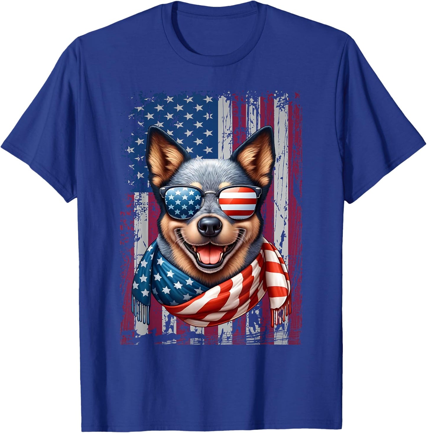 Australian Cattle Dog Lover US Flag 4th Of July Patriotic T-Shirt - T-Shirt | Royal