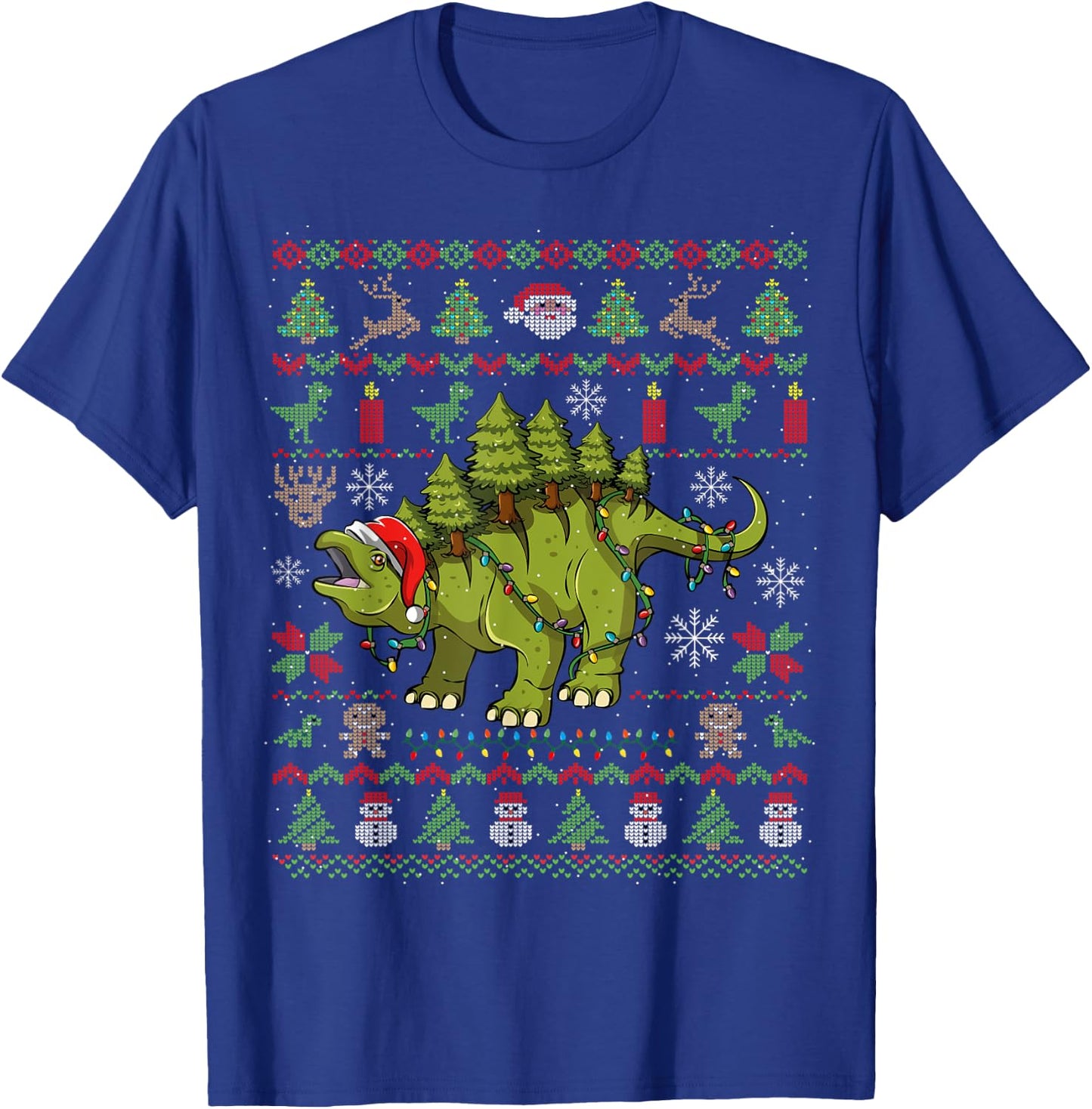 Stegosaurus Ugly Christmas Dinosaur Dino T-Shirt - T-Shirt | Royal
