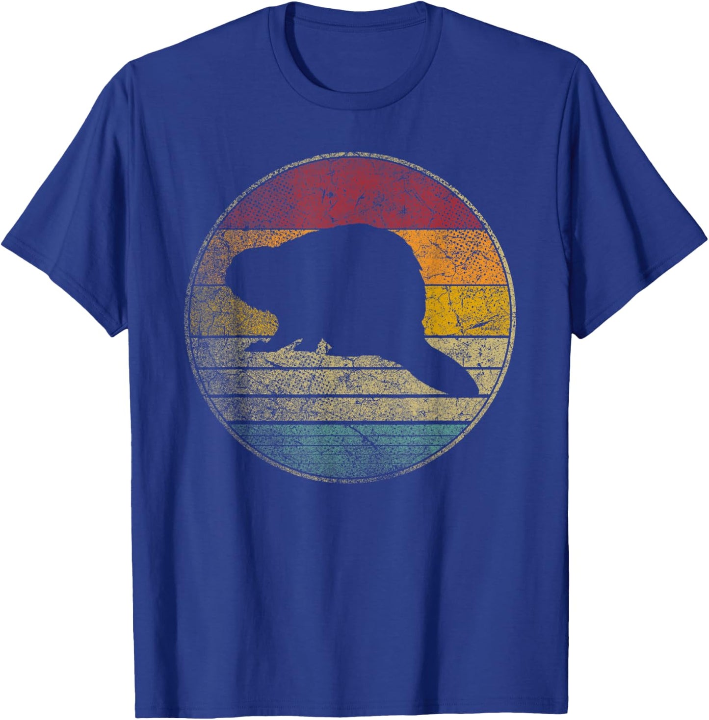 Beaver Nature Outdoors Vintage Distressed Retro Silhouette T-Shirt - T-Shirt | Royal