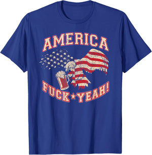America Fuck Yeah Bald Eagle Beer 4th of July Vintage T-Shirt - T-Shirt | Royal