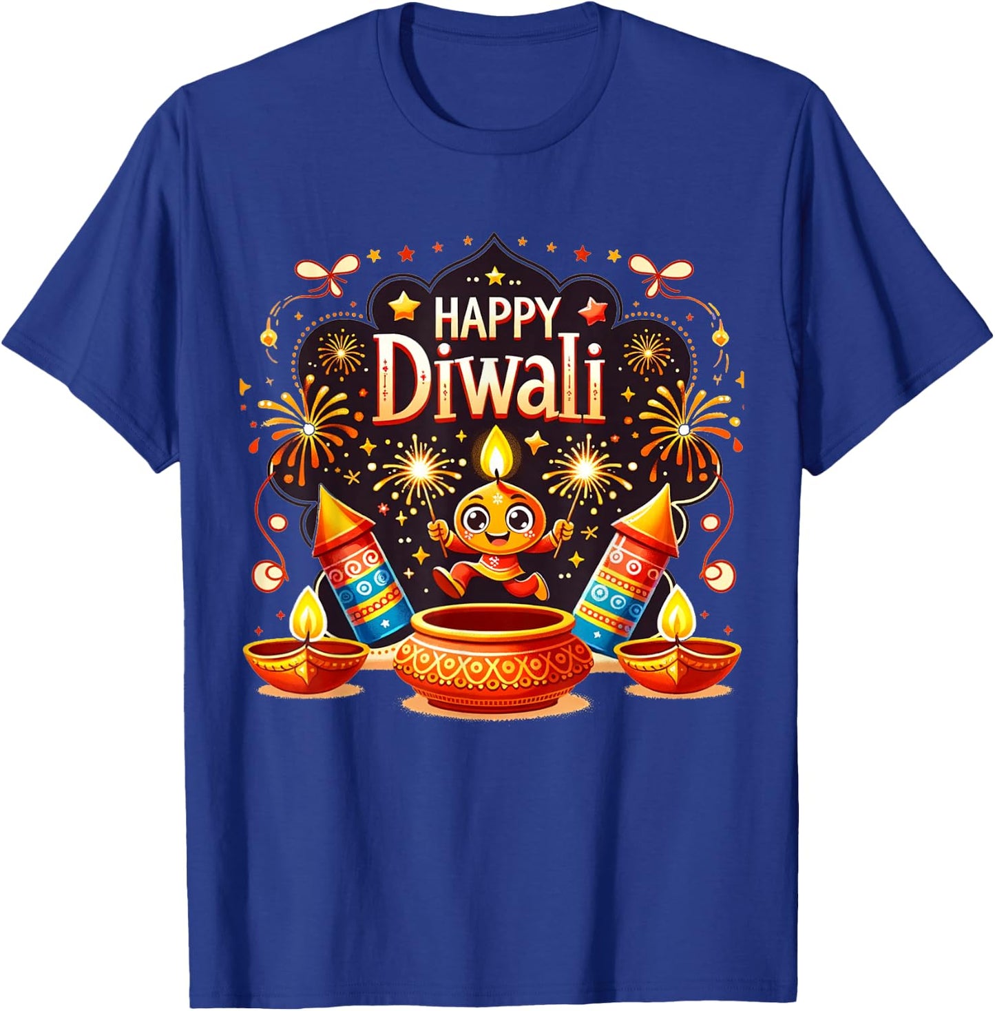Happy Diwali: Dancing Diyas & Firecracker Candle Celebration T-Shirt - T-Shirt | Royal