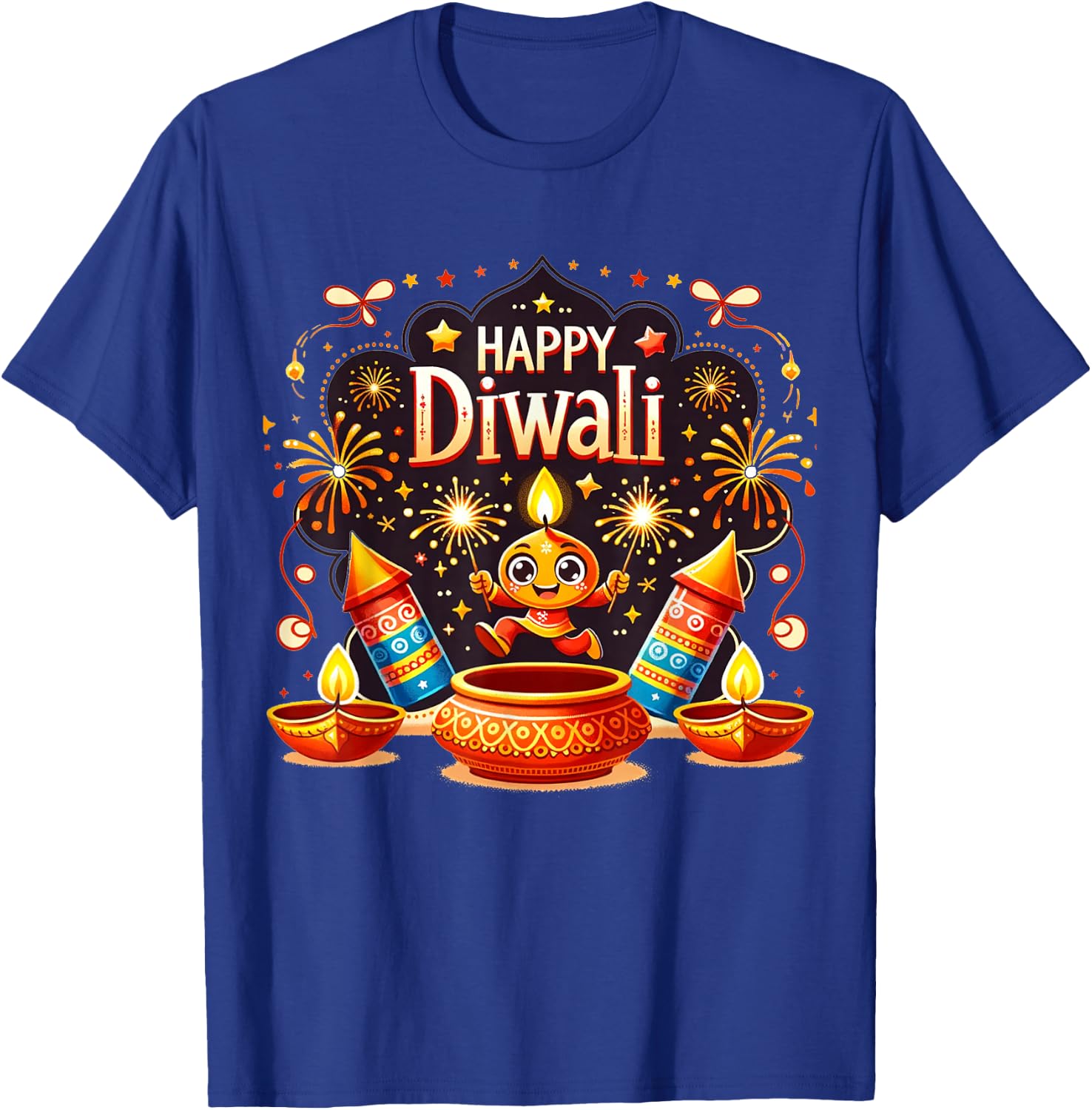 Happy Diwali: Dancing Diyas & Firecracker Candle Celebration T-Shirt - T-Shirt | Royal