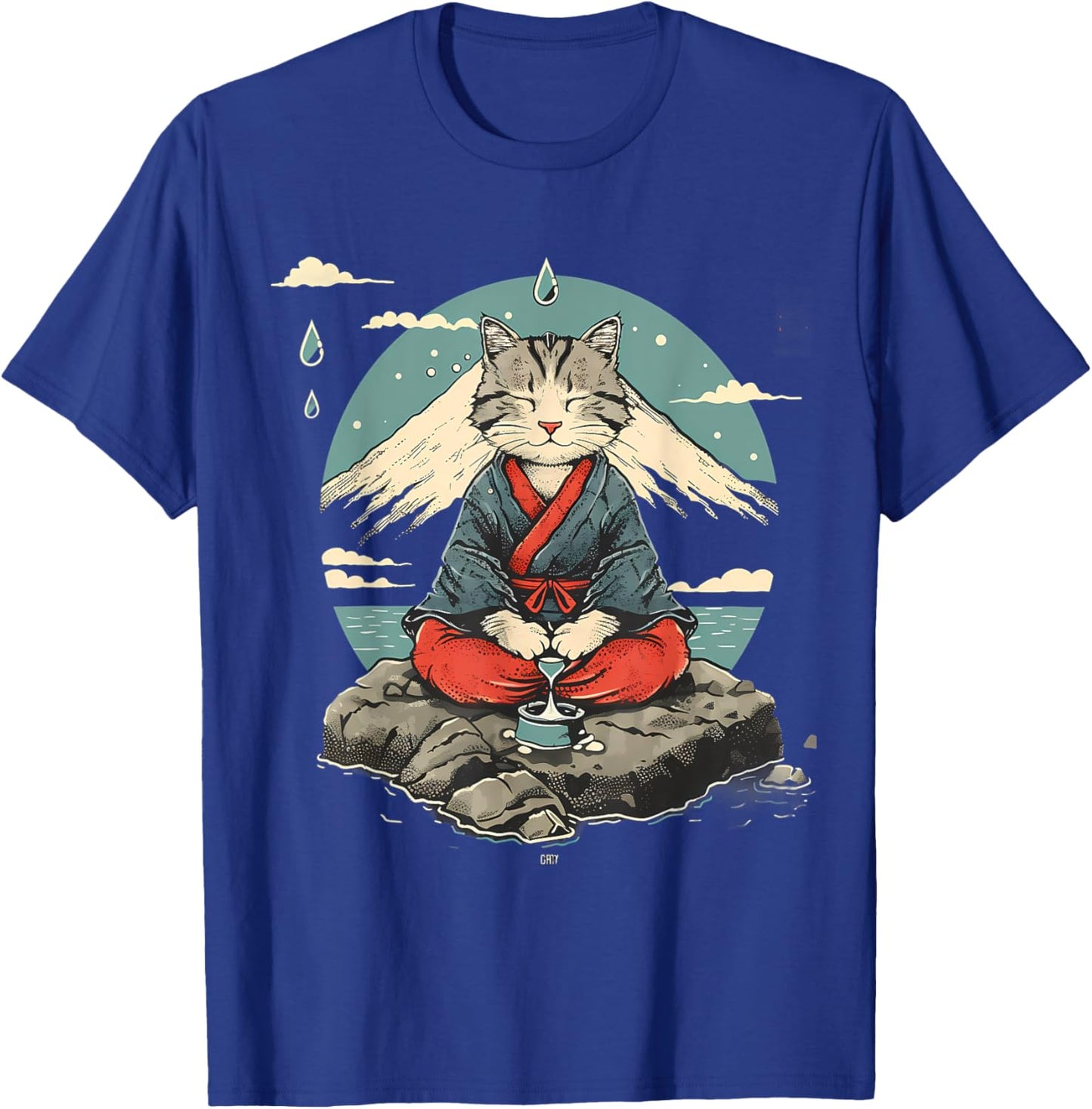 Cat Meditation Mountain Yoga Buddhist Zen Buddha Hindu Men Women Girls Kids T-Shirt - T-Shirt | Royal