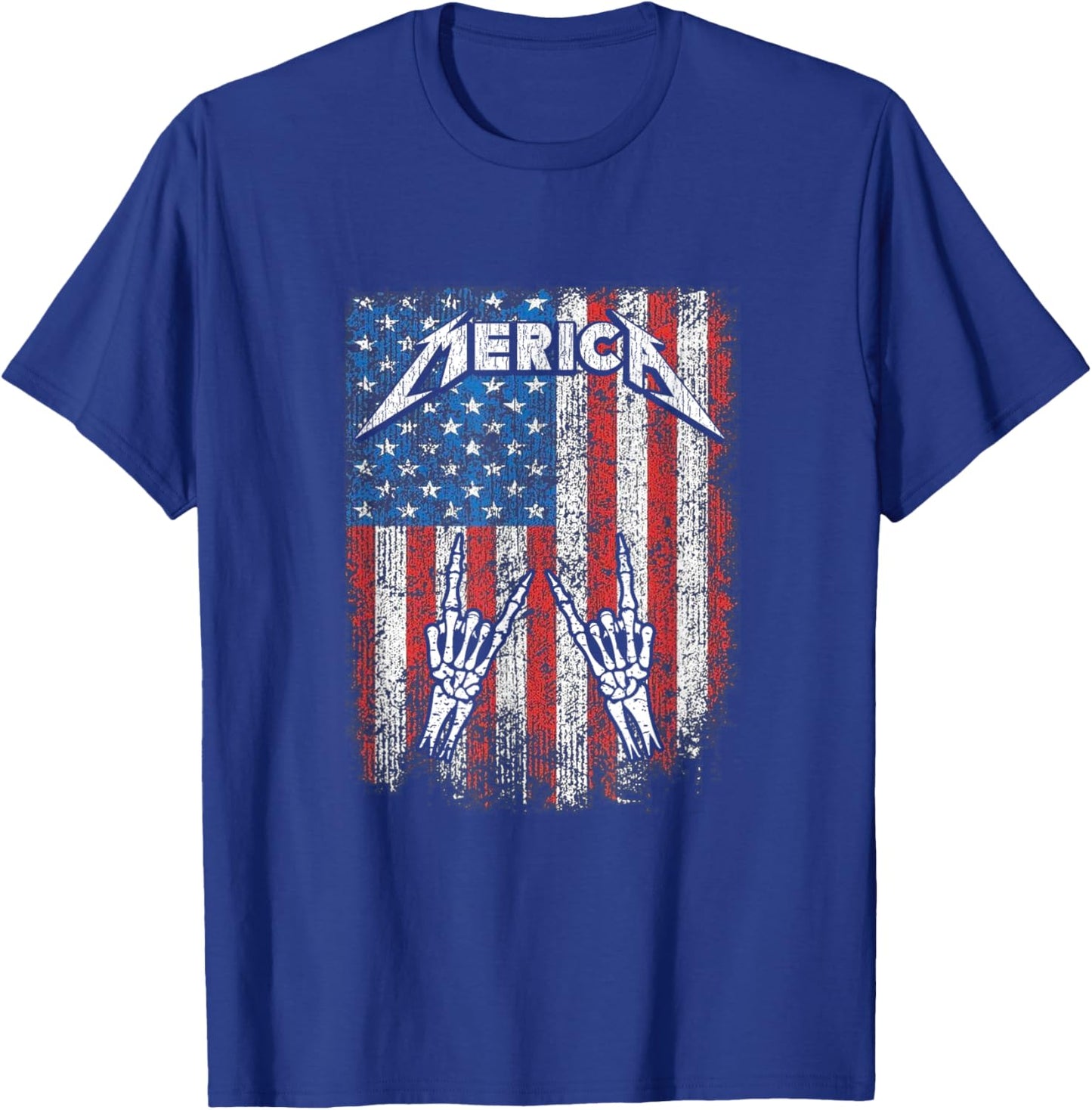 Rock Sign Heavy Metal 4th of July Us Flag Merica T-Shirt - T-Shirt | Royal