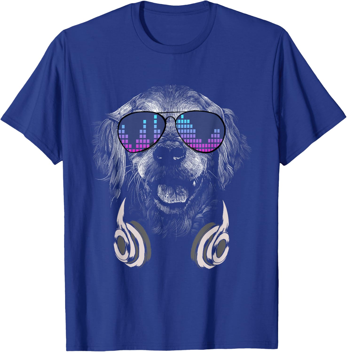 Cool DJ Golden Retriever with sunglasses and headphones T-Shirt - T-Shirt | Royal