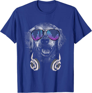 Cool DJ Golden Retriever with sunglasses and headphones T-Shirt - T-Shirt | Royal