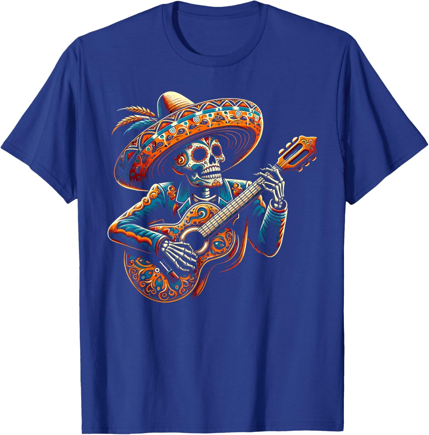 Funny Cinco De Mayo Skeleton Skull Fiesta Sombreros Guitar T-Shirt - T-Shirt | Royal