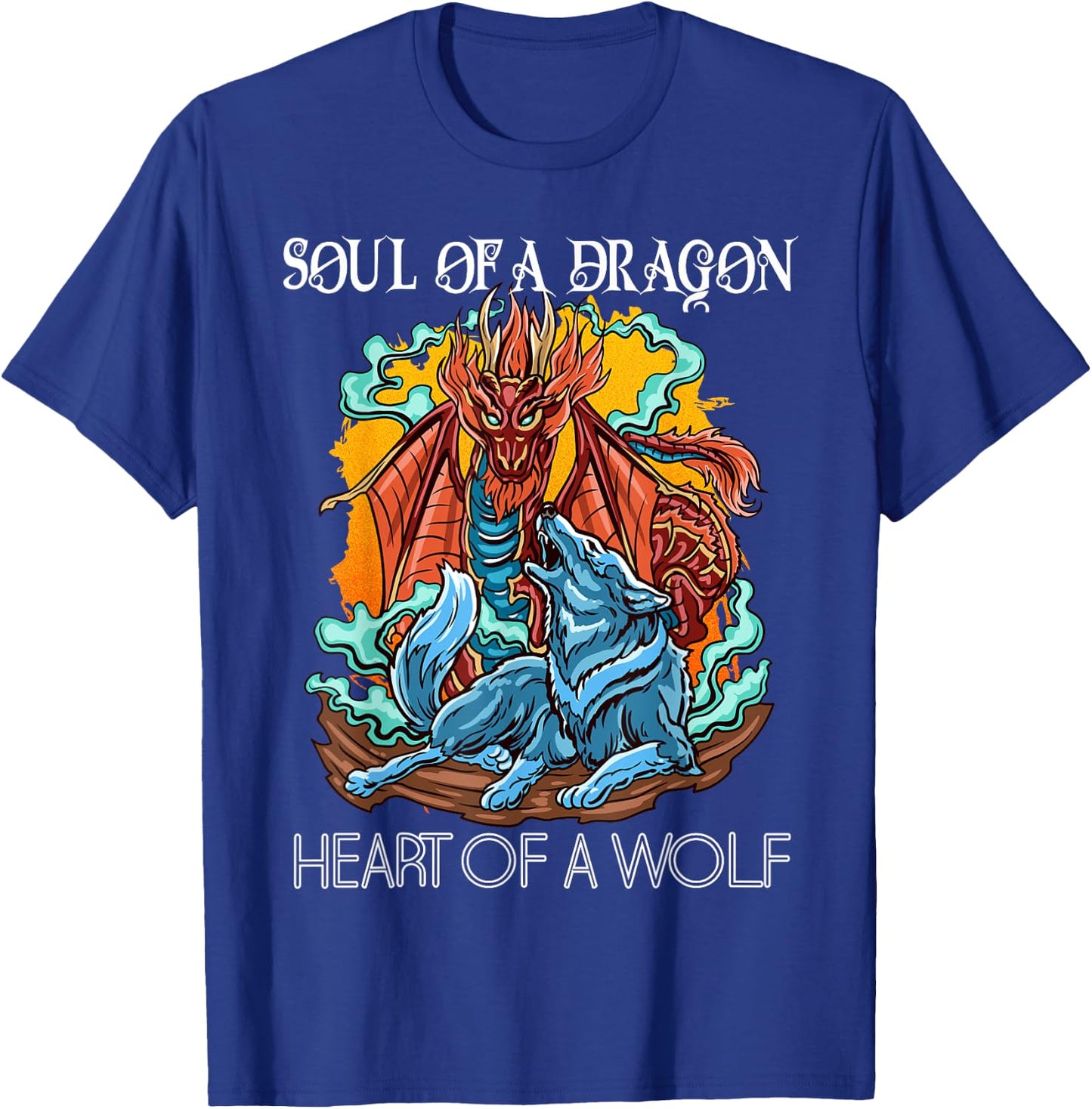 Heart of a Wolf Soul of a Dragon Goth Dragon and Wolf T-Shirt - T-Shirt | Royal