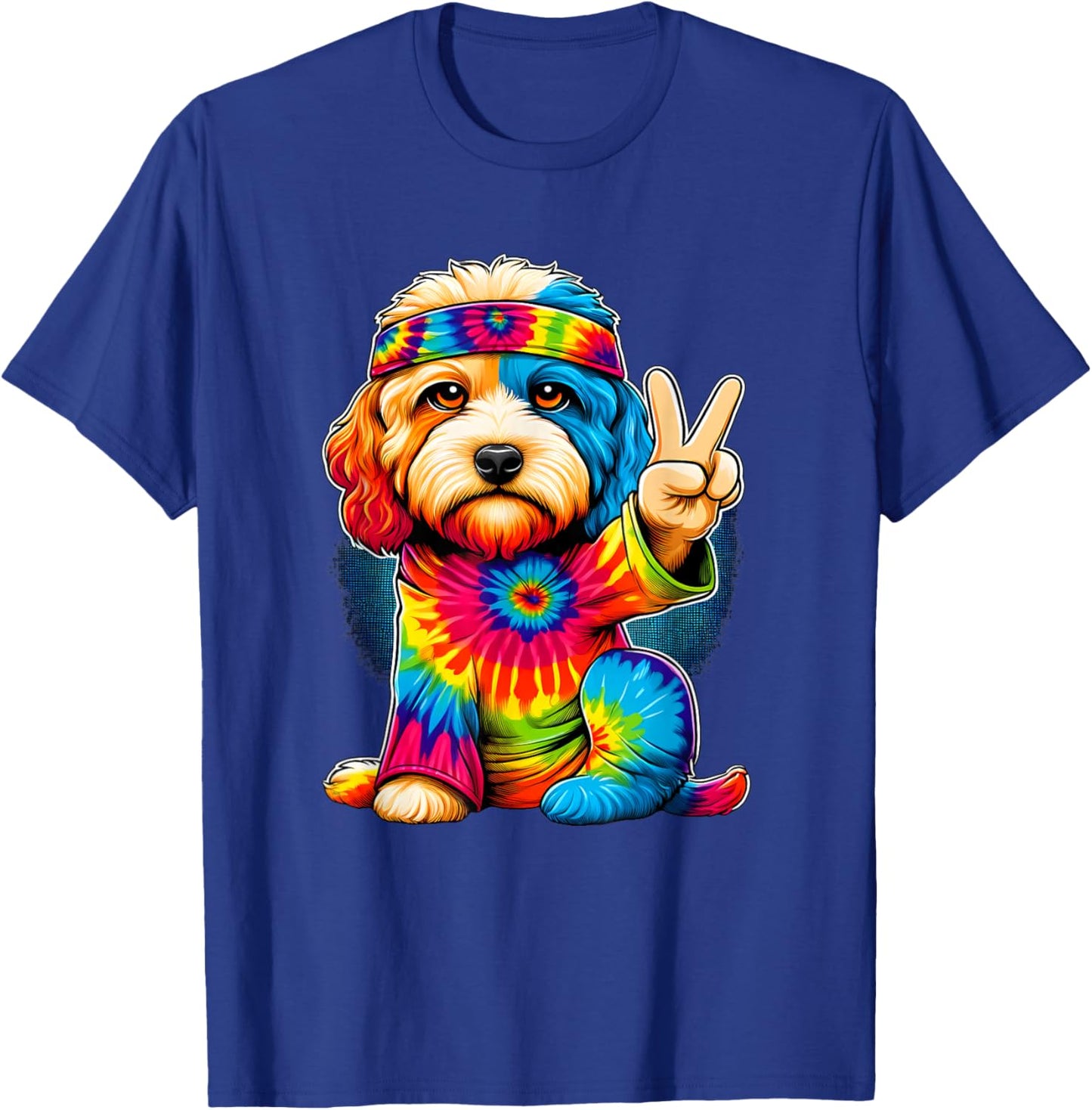 Peace Sign Tie Dye Cavapoo dog T-Shirt - T-Shirt | Royal