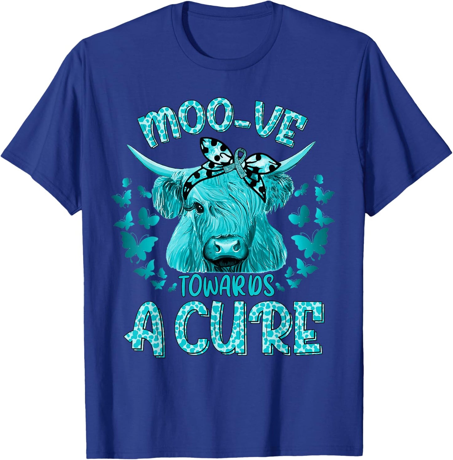 Funny Cow Moo Ovarian Cancer Towards a Cure T-Shirt - T-Shirt | Royal