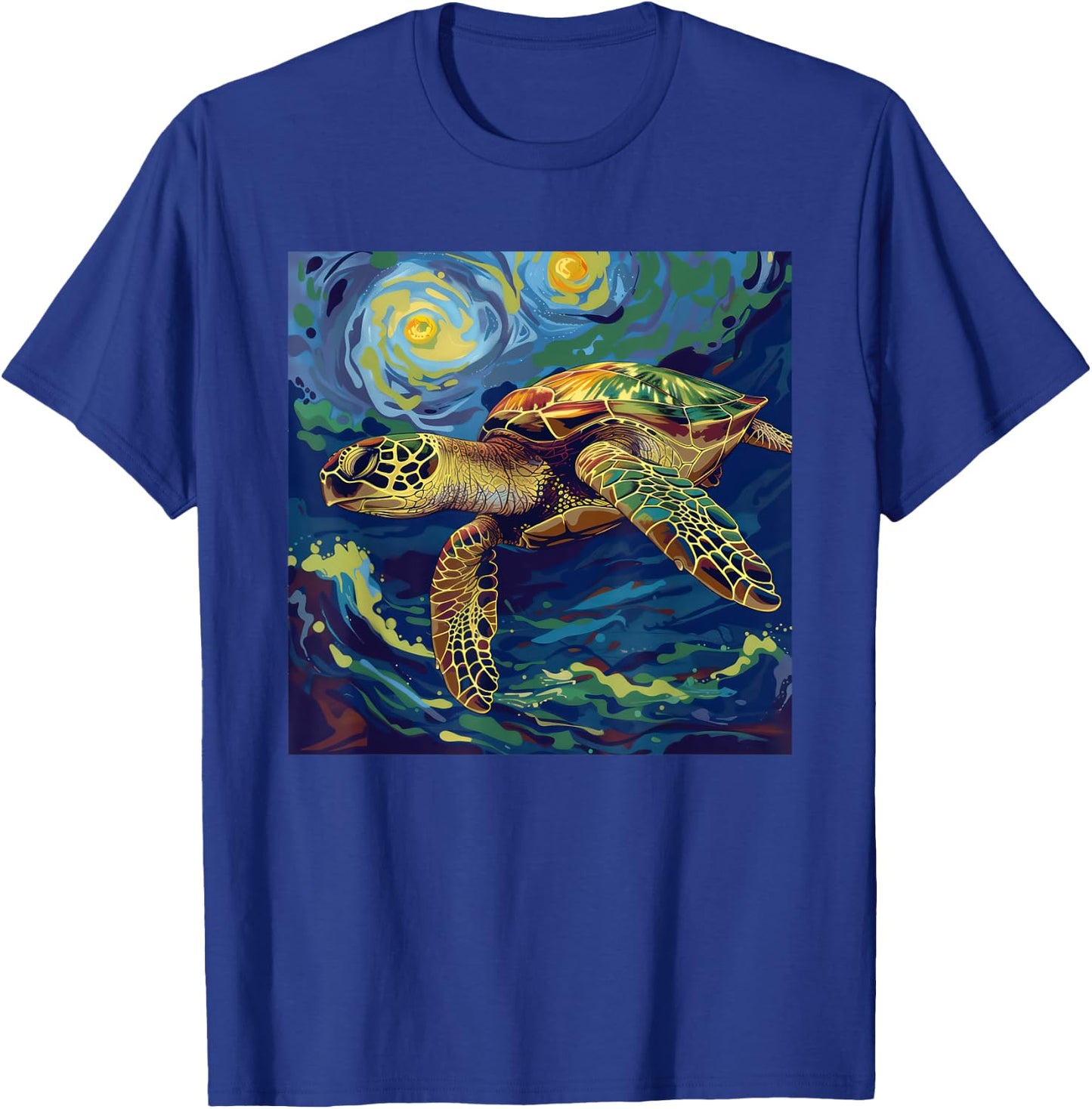 Sea Turtle Van Gogh Style Starry Night T-Shirt - T-Shirt | Royal