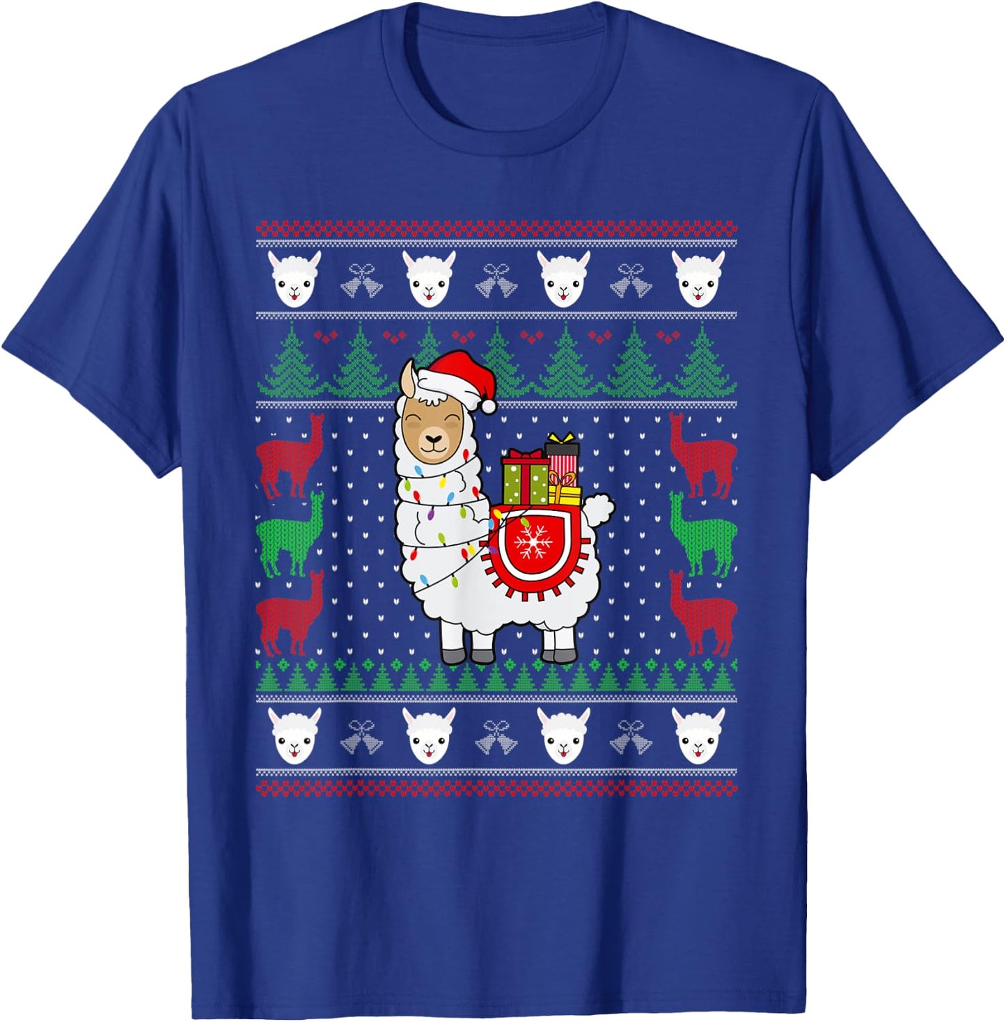 Christmas Llama Santa Hat Cute Ugly Xmas Sweater Funny Gift T-Shirt - T-Shirt | Royal