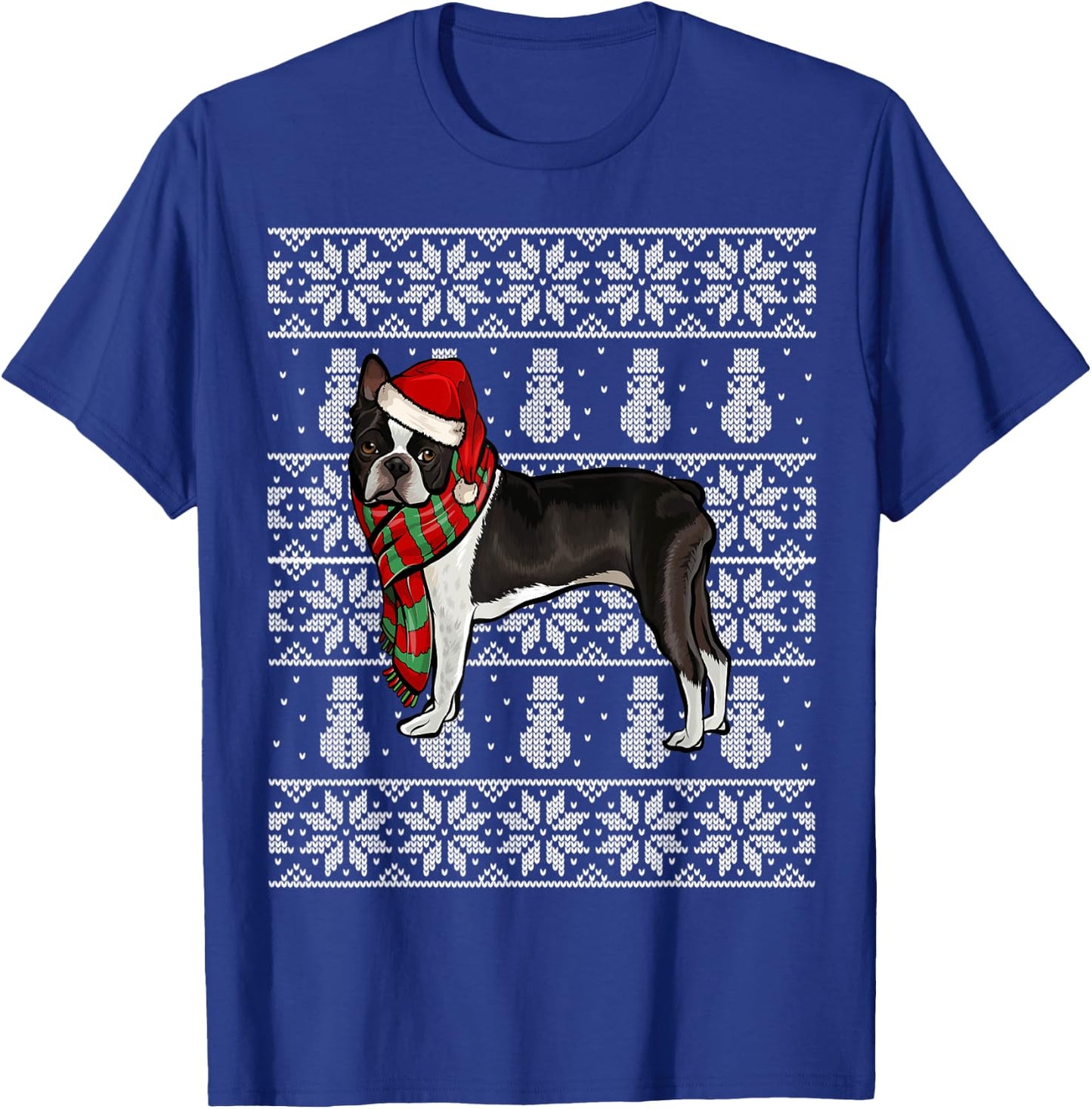 Santa Hat Xmas Boston Terrier Ugly Christmas T-Shirt - T-Shirt | Royal