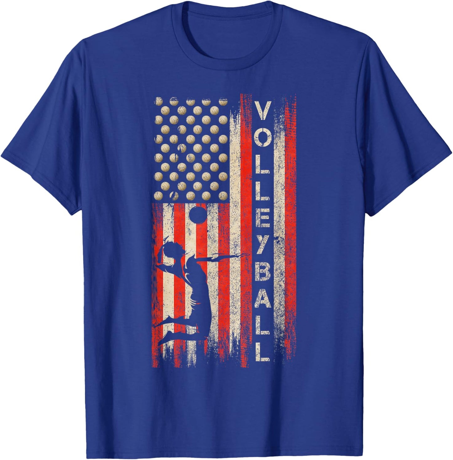 Vintage USA American Flag Volleyball Player Team Silhouette T-Shirt - T-Shirt | Royal