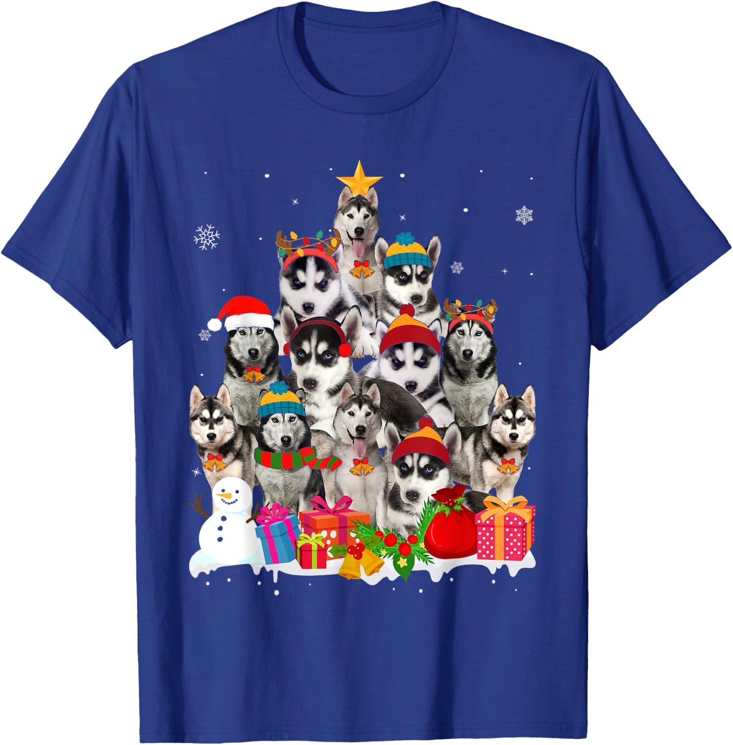 Funny Siberian Husky Christmas Tree Pet Dog Lover Women Kids T-Shirt - T-Shirt | Royal